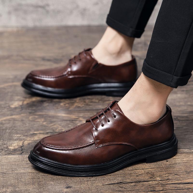 Summer and Autumn Business Casual Pointed Toe Men's Leather Shoes Tied Soft Leather Breathable Korean Version Height-enhancing Formal Leather Shoes