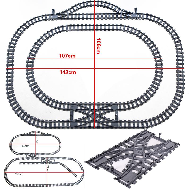 City Trains Flexible Tracks Forked Straight Curved Rails Switch Building Blocks Creative Toys for Kids Gifts