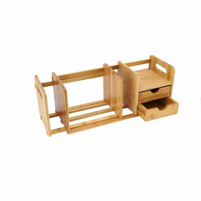 Bambusholz Ausziehbarer Schreibtisch Tischplatte Bücherregal Bücherregale Bücherregal Organizer mit 2 Schubladen