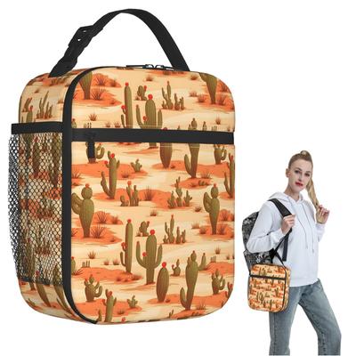Cute Desert Cactus Columnar Pattern Insulated Lunch Bag for Women Kids Portable Food Boxes Thermal Lunch Box Tote