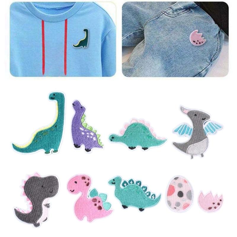 9 Pcs Cartoon Dinosaur Iron On Patches Applique Patches Animal Repair Patches Embroidery Patches for Clothes Decoration