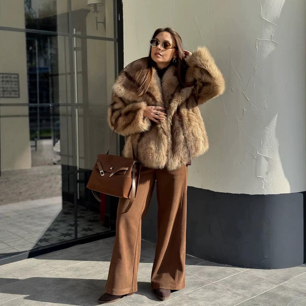 Autumn And Winter Fashionable Two-Color Fox Fur Coat Femininity Big Lapel Imitation Fur Coat Loose Plush Women'S Clothing