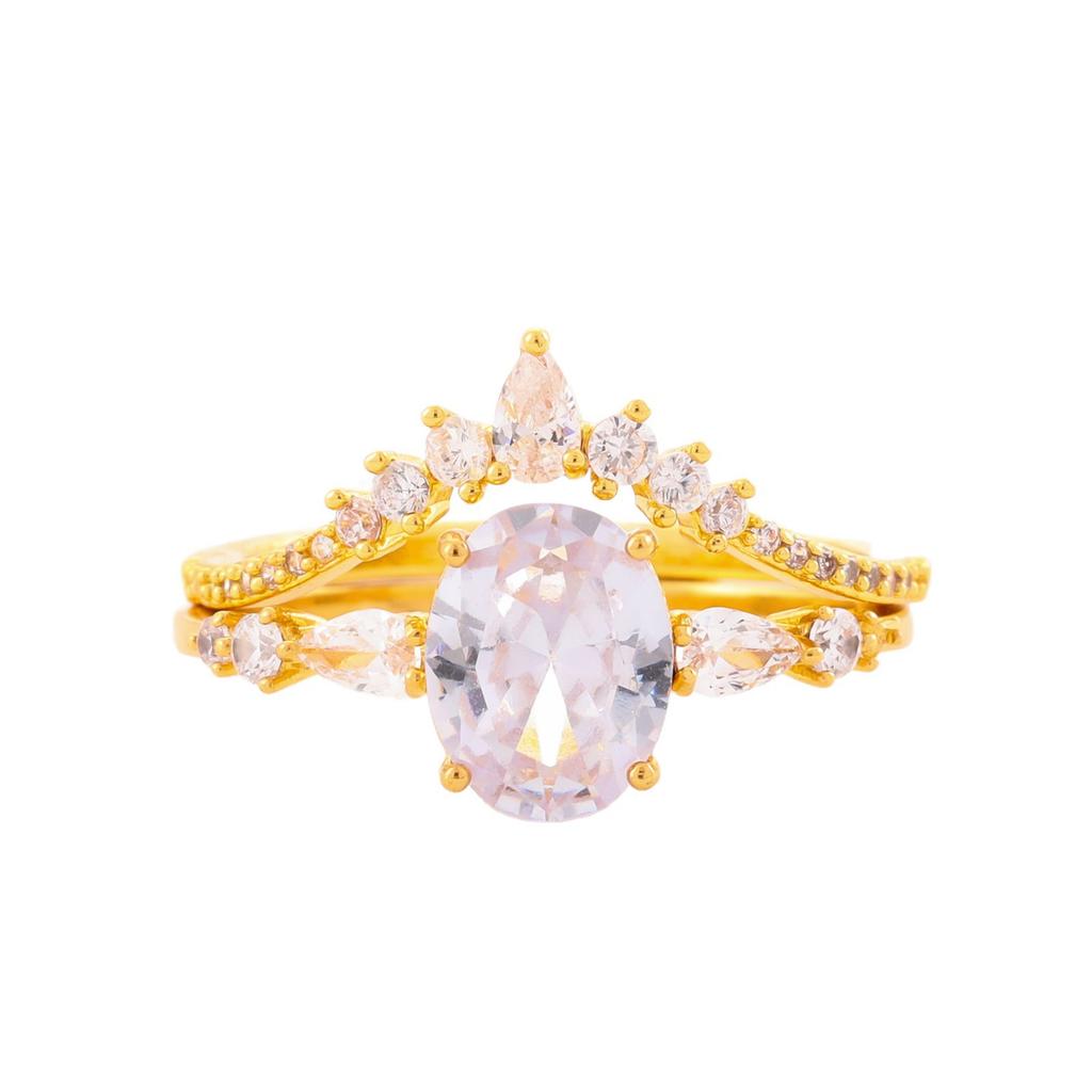 New style zircon set ring European and American super flash oval shaped ring for women