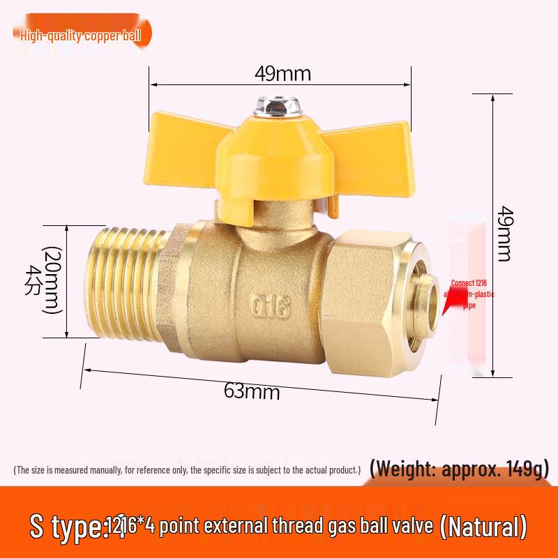 Thickened 4-Point Gas Ball Valve for Natural Gas and Water Heaters, Internal/External Thread.