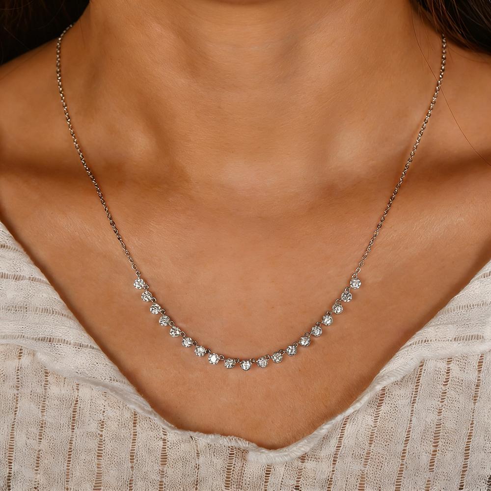 Anziw 14k Gold Filled 3mm D Moissanite Bubble-Style Pendant Necklace for Women Gold Bonded Adjustable Chain Collar GRA Certified
