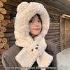 Cute Plush Bear Ear Hat Winter Integrated Cap Scarf Windproof Thickened Beanie Hat Scarf Casual Outdoor Warm Scarf Set