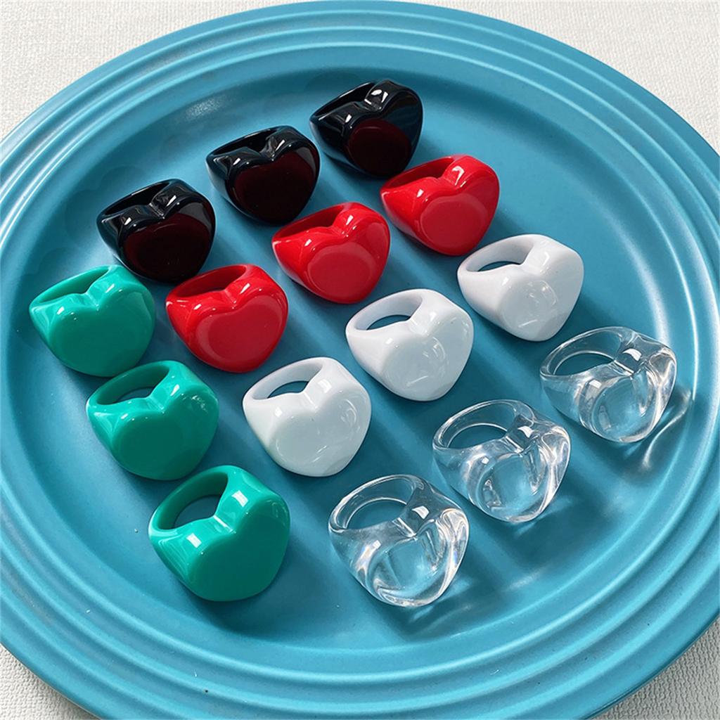 Anelli a Cuore Rosso Donna Uomo Colore Unico Cuore Pesca Anelli in Resina Acrilica Anelli alla Moda per Dita Gioielli Squisiti di Tendenza