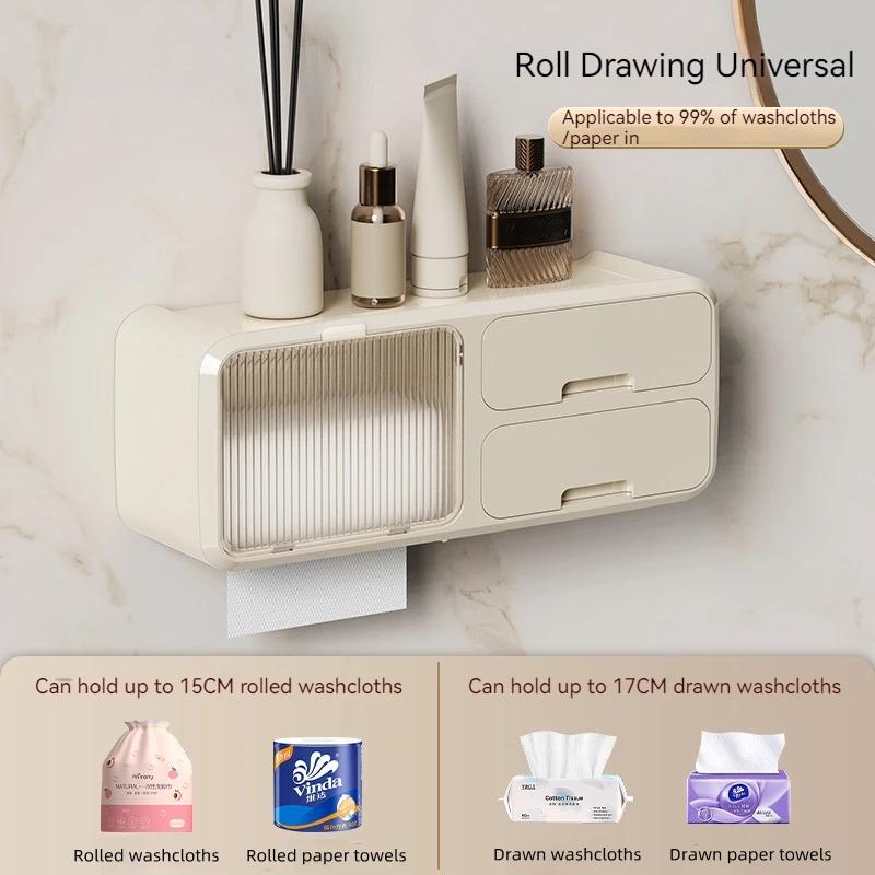 Wall Mounted Toilet Paper Holder No Drill Waterproof Dustproof Kitchen Bathroom Organizer Tissue Storage Box Paper Towel Holder