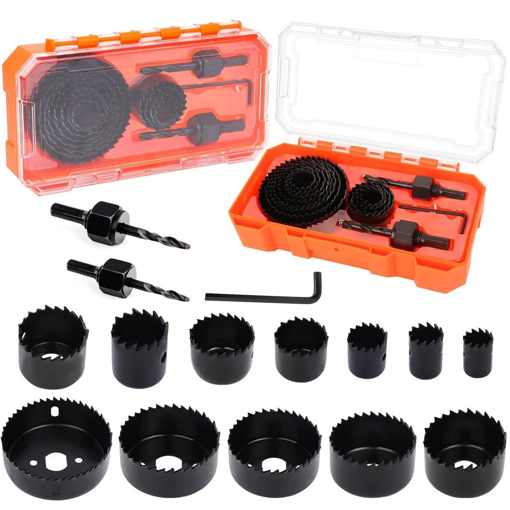 Hole Saw Kit, 15pcs Hole Saw Set with 3/4" To 2.95"(19mm-75mm) 12 PCS Saw Blades, Mandrels, Hex Key, 2024 Upgraded Hole Saw for PVC Board, Wood and
