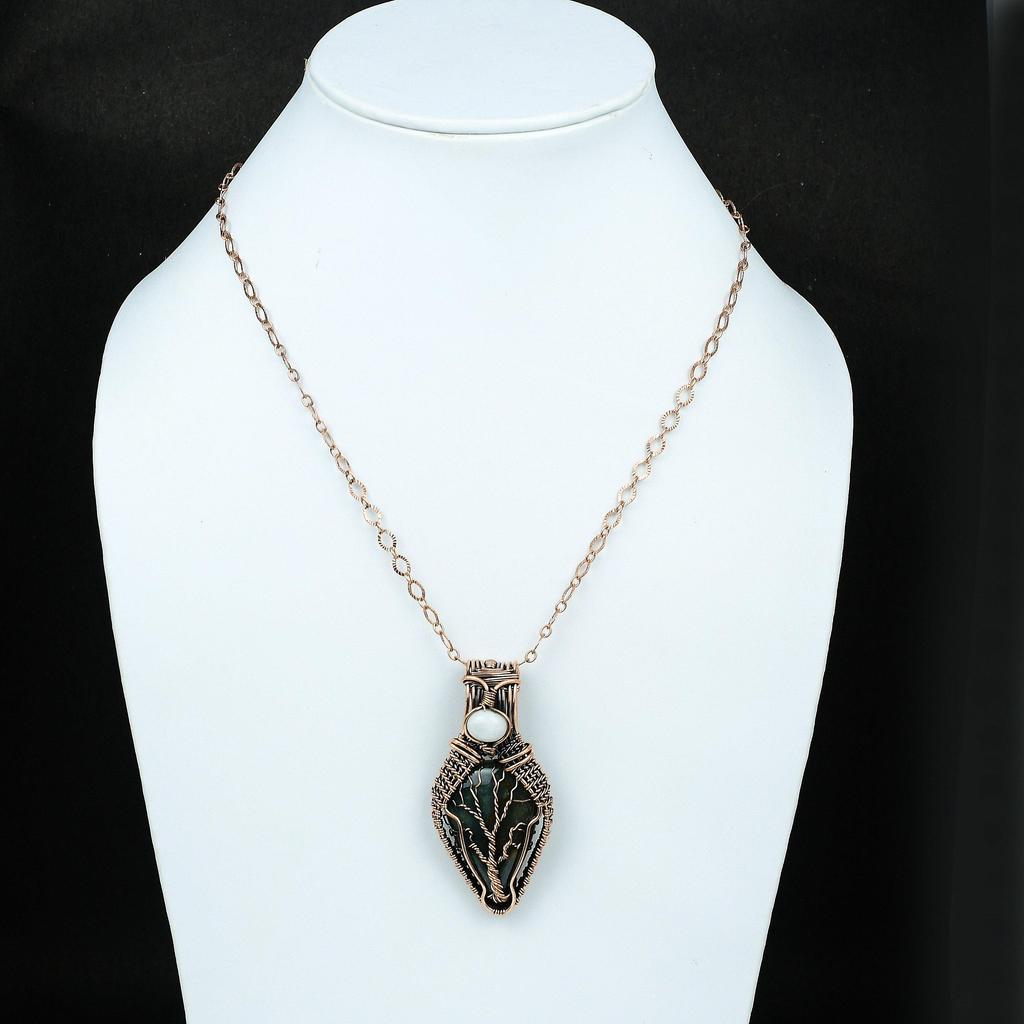 Tree Of Life Bloodstone Gemstone Pendant Copper Wire Wrapped Jewelry Handmade Pendant Rainbow Moonstone Pendant Gift For Her Antique Jewelry