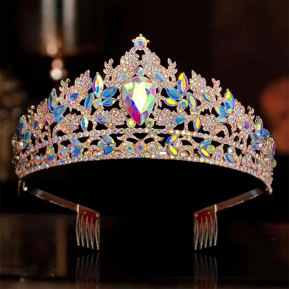 DIEZI Different Style Baroque Purple AB Crystal Tiara Crown For Women Wedding Party Bridal Bride Crown Hair Dress Accessories