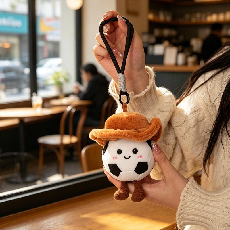 Cartoon Sports Ball Plush Keychain Cute Mini Stuffed Basketball Football Soccer With Hat Soft Toys Kawaii Bag Charm