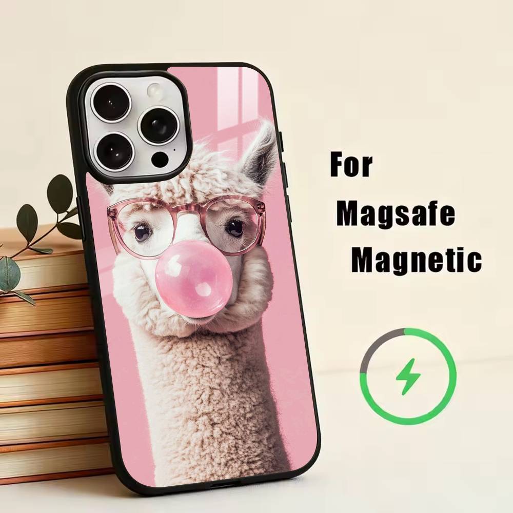 D-Cute Alpaca Phone Case For iPhone17,16,15,14,13,12,11 Plus,Pro Magnetic For Magsafe Wireless Charging