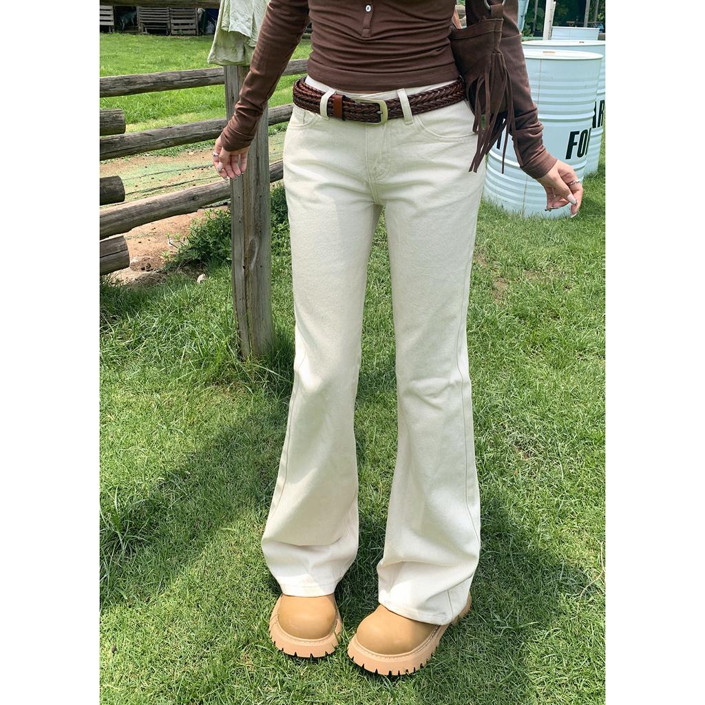 American retro low-rise Spice Girl slim-fit flared pants versatile and thin elastic jeans women's new autumn and winter models