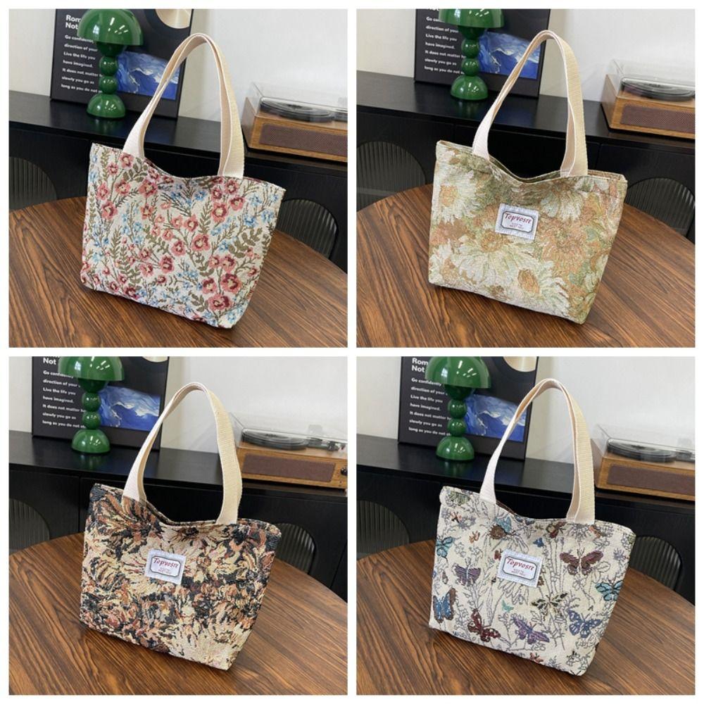 Stylish Versatile Girl’s Handbag Flower Printed Large Capacity Shoulder Bag Lightweight Leisure Lunch Bag Daily Use