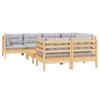 Vidaxl 8-Cz. Garden Lounge Set, Grey Cushions, Pine