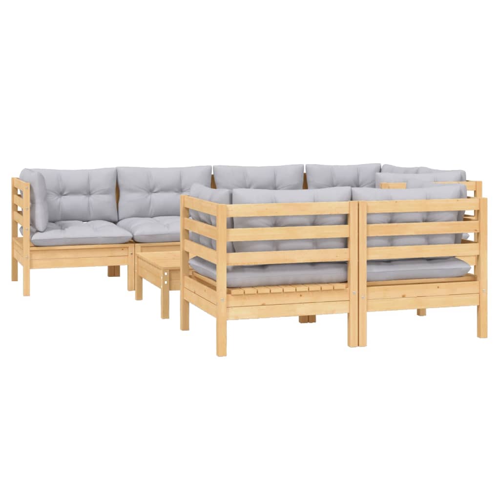 Vidaxl 8-Cz. Garden Lounge Set, Grey Cushions, Pine