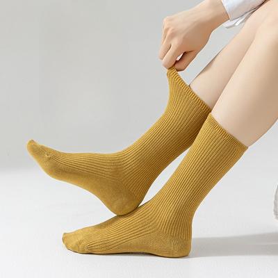 Socken Damen Herbst- und Wintermodelle Doppelstrick Maulbeerseide Mid-Calf Socken Einfarbig Stulpenstrümpfe Damenstrümpfe