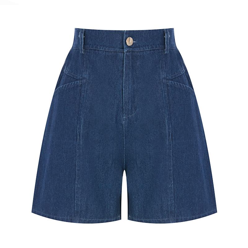 Sally Denim Cut-Line Elastic Waist Shorts_I6B-Cpt018