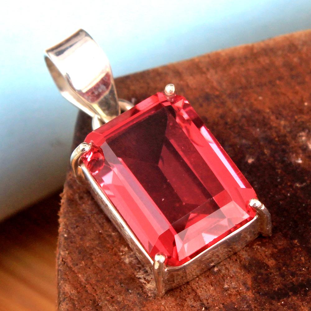 Rosa Topas Edelstein Handgefertigter Anhänger 925 Sterling Silber Edler Schmuck