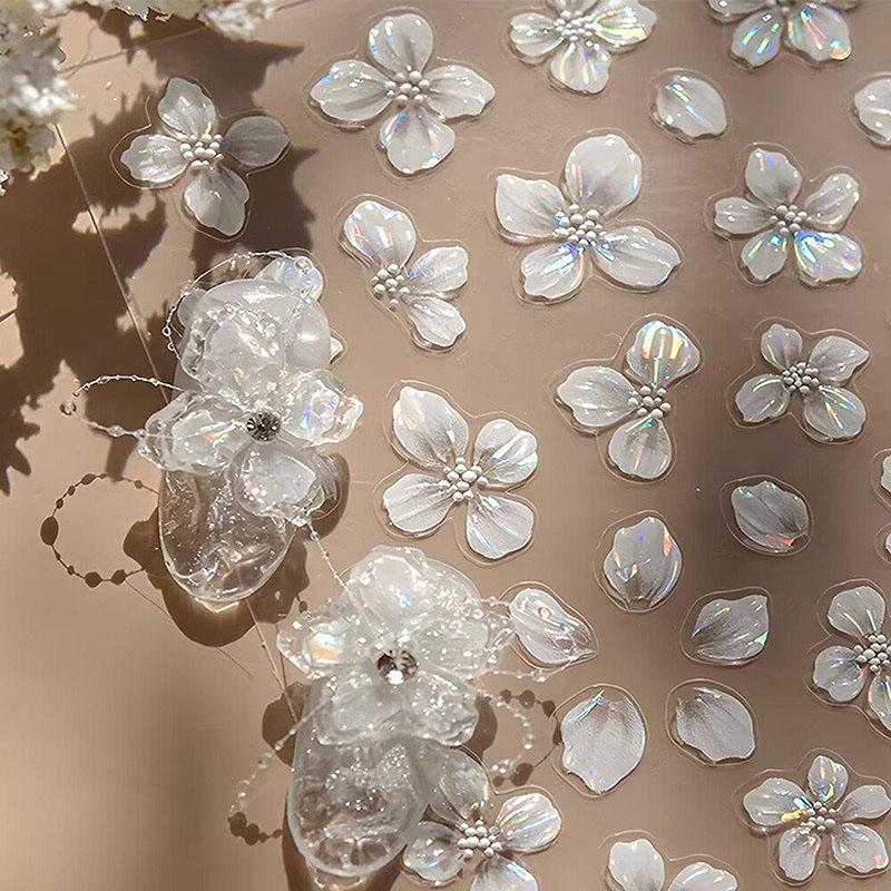 New Hipster Pure White Flowers Rose Spring Lily Camellia Daisy Jelly Cherry Blossom Nail Art Stickers Manicure Decals ZJT11