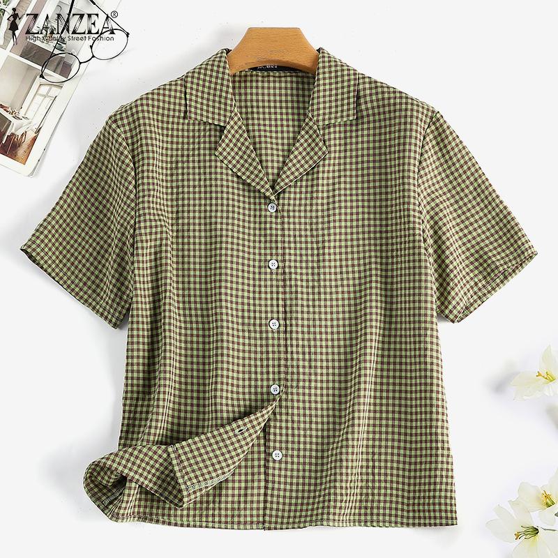 

ZANZEA Летняя повседневная клетчатая блузка