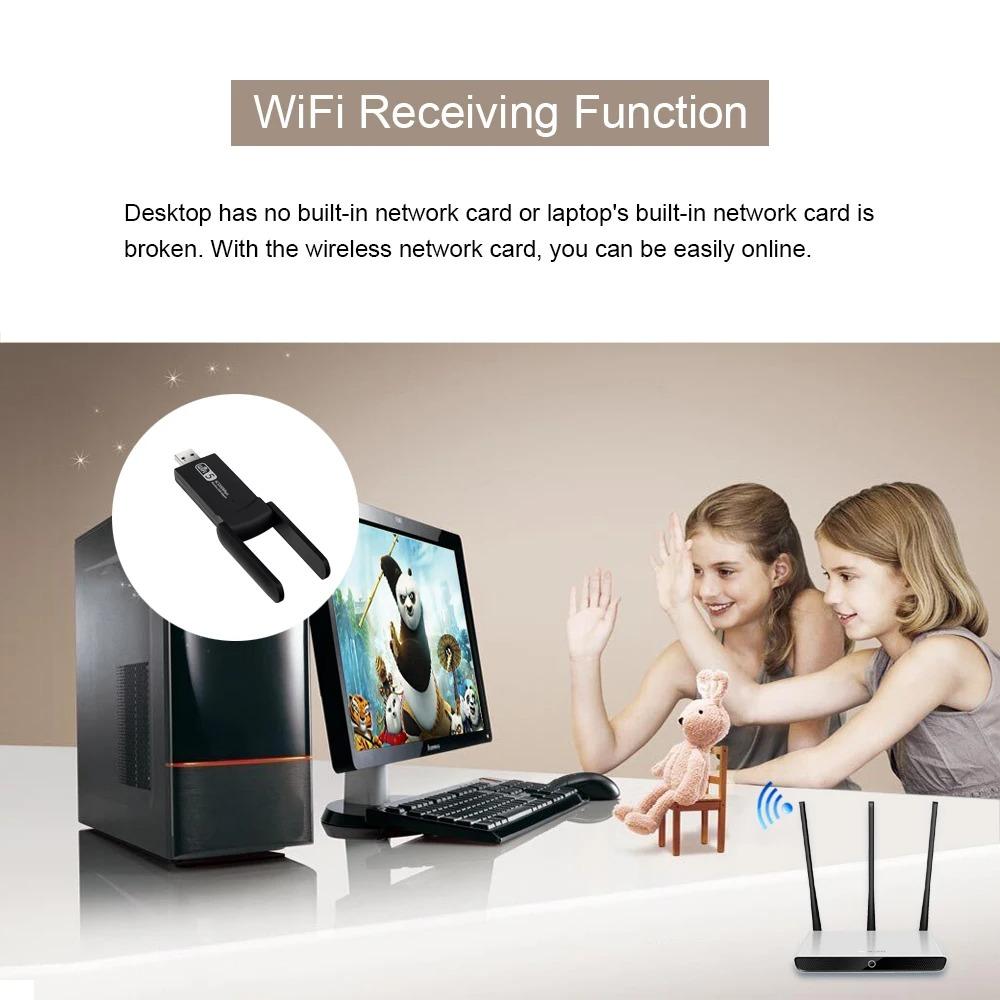 1300Mbps USB WiFi Adapter 2.4G/5GHz Dual Band Network Adapter 802.11AC WiFi 2 Antenna Dongle For PC/Laptop Driver Free Win10/11