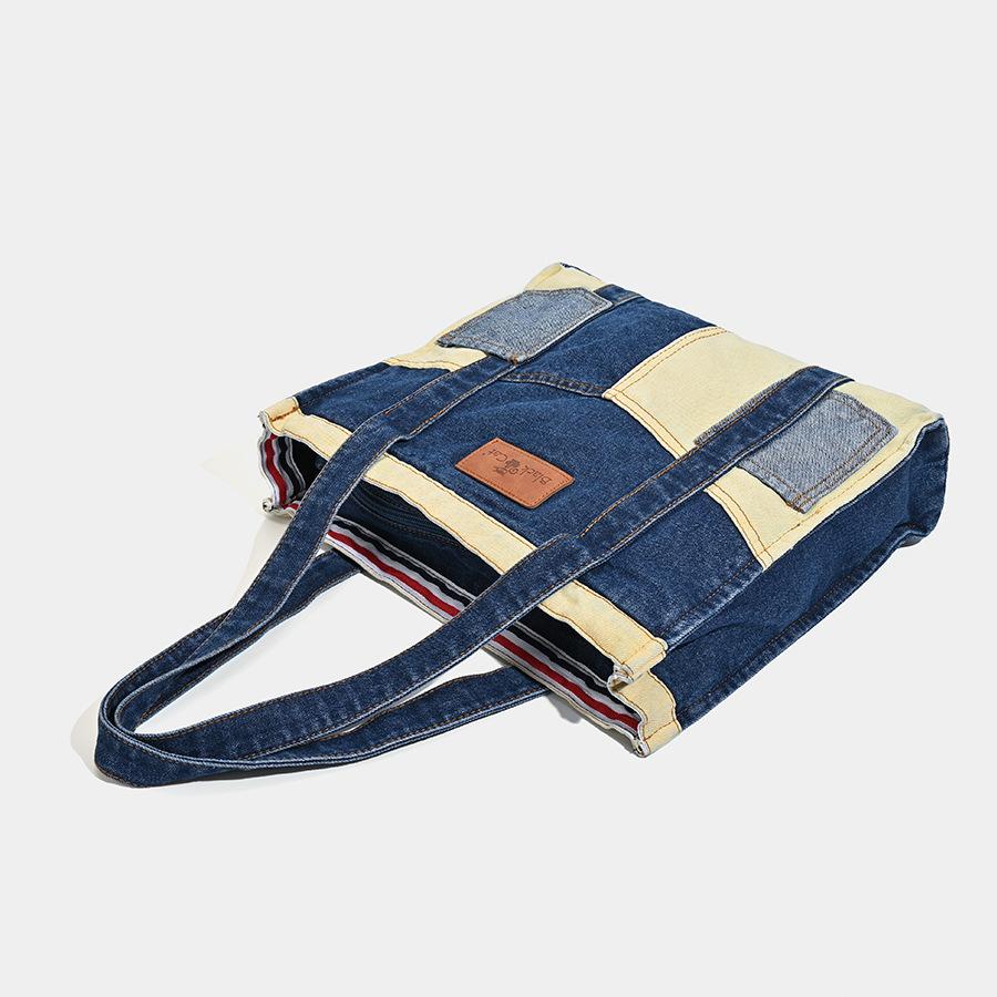 Bags Women'S Large-Capacity Tote Bags Irregular Fashion Shoulder Bags Washed Denim Splicing