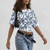 Women Round Neck Pullover Floral Print Short Sleeve T Shirt Loose Fit Casual Top Lightweight Breathable Fabric