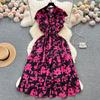 French Sweet Gentle V-neck Floral Chiffon Dress Women's Summer Tight Waist Elegant Slim Looking Vacation Style Fairy Dress