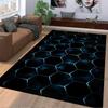 Hexagonal Pattern Rug with Futuristic Blue Glow on Black Background Suitable for use as an anti-slip for living room bedroom sofas