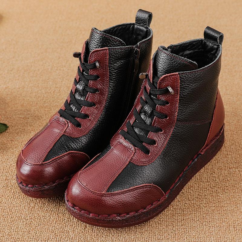 New winter leather velvet warm snow boots non-slip soft sole low heel women's cotton shoes short boots women