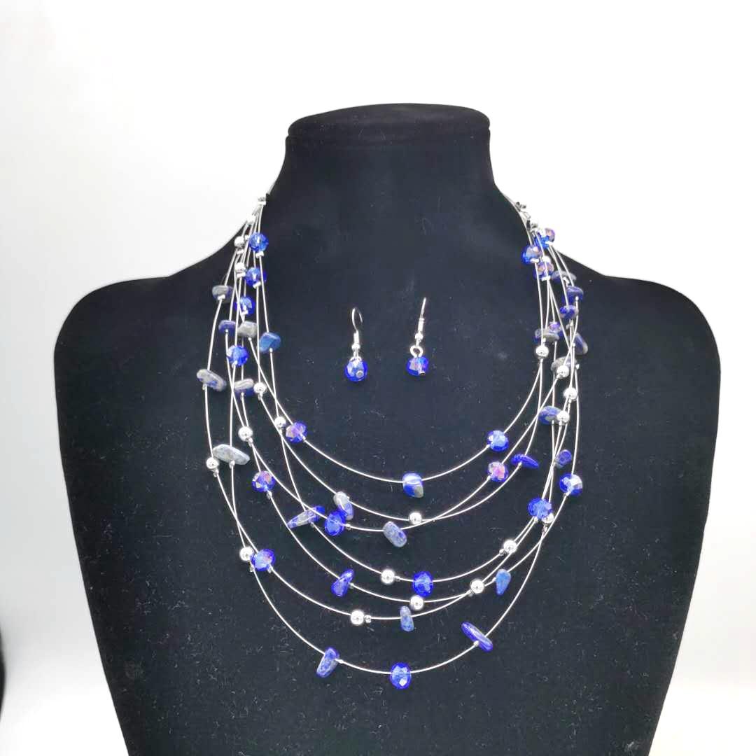 

Crystal Shell Gravel Multilayer Bohemian Necklace Earrings Set Ladies Multilayer Beaded Necklace N155 ляпіс-лазур кольору