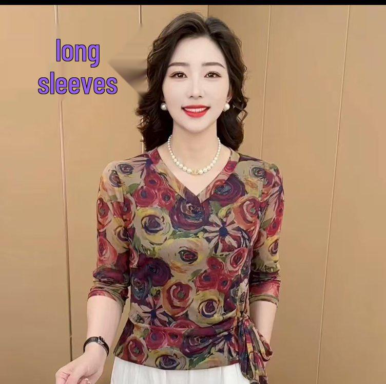 

Early Autumn V-Neck Long Sleeve Casual Print Shirt for Women 5XL (suggested 140-150 jin)