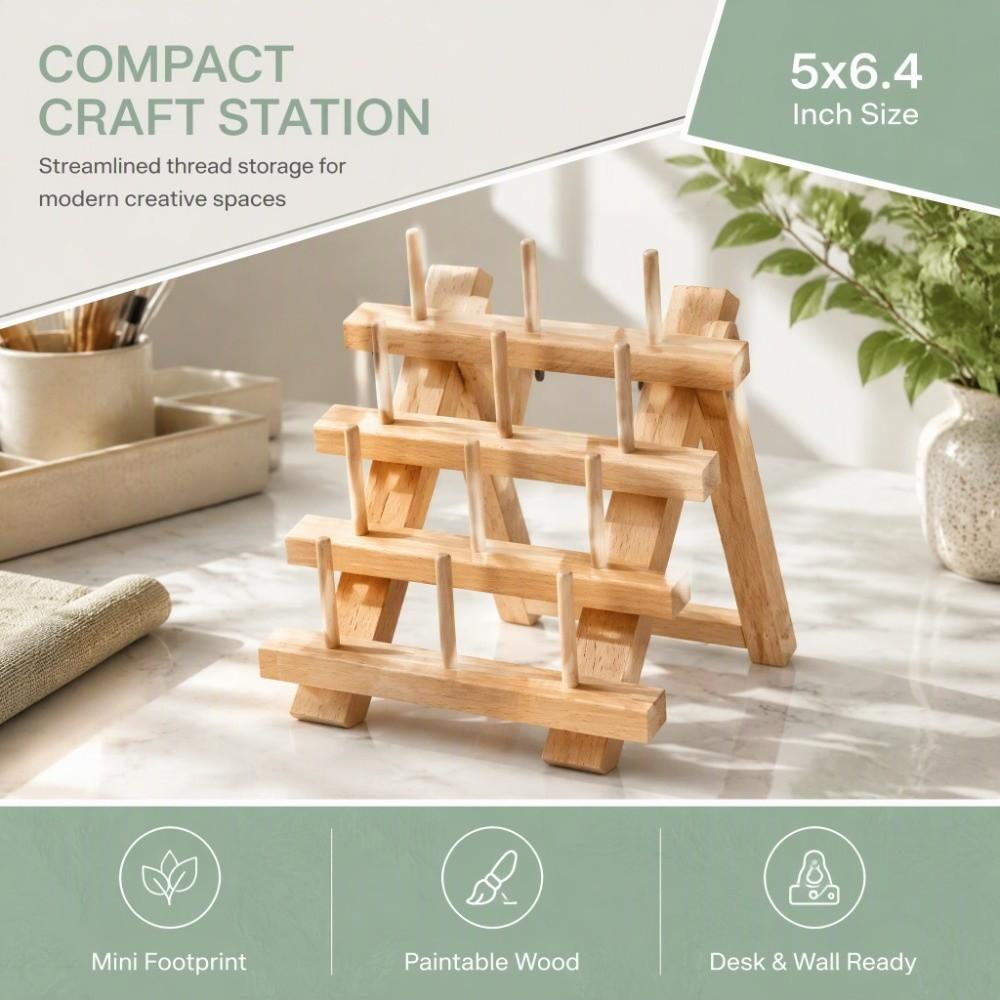 Beech Wood Wooden Thread Rack Foldable Design Bobbin Organizer  For DIY Embroidery