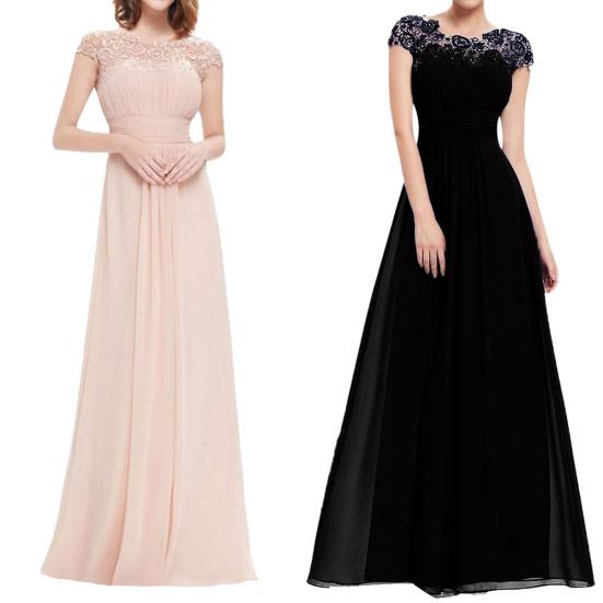 Rochie Lungă de Petrecere cu Dantelă cu Strasuri pentru Femei, cu Mâneci Scurte, Decolteu Adânc la Spate, Croială Slim Fit, Plisată