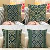 Blue Green Striped Diamond Pattern Cushion Cover Natural Linen Organic Fabric Double-Sided Printing Breathable For Home Decor