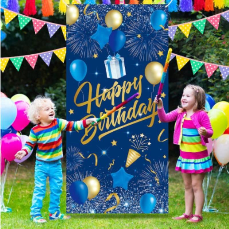 Navy Gold Blue Happy Birthday Door Banner Cover For Festival Backg Photography