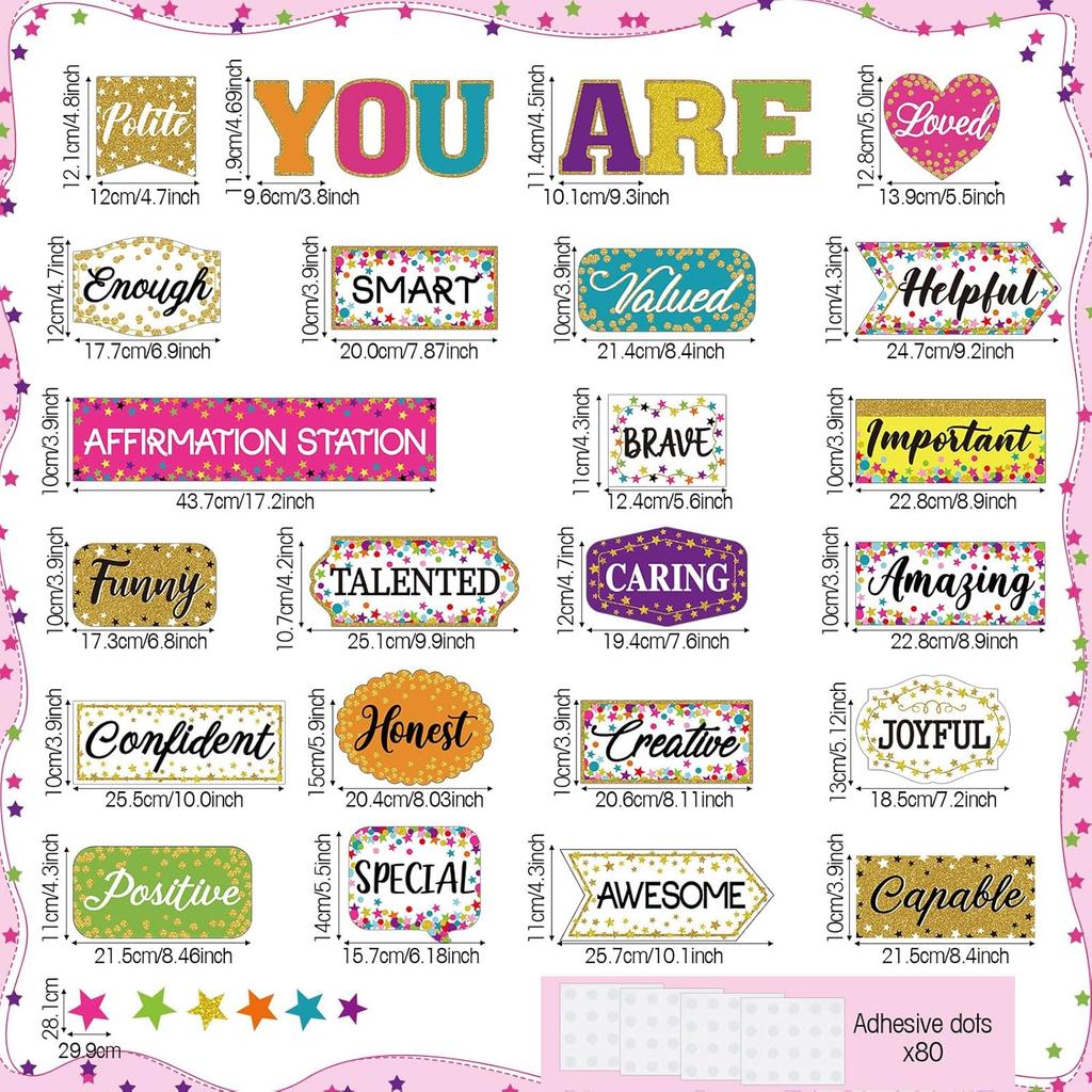 Pasimy 49 Pieces Affirmation Station Bulletin Board Set Colorful Motivational Bulletin Board Cutouts Pirational Positive Growth Mindset Classroom