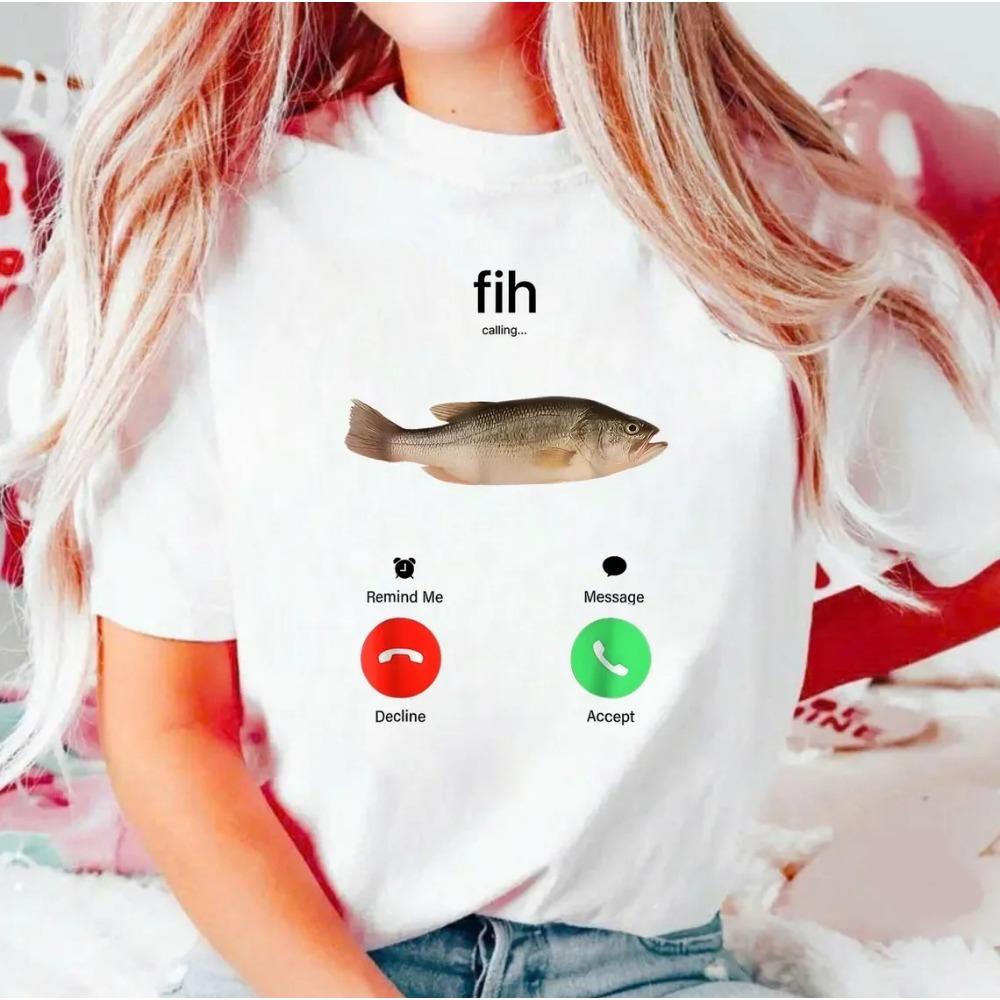 

Funny Fish Meme T-Shirt Fih Calling Graphic Tee Retro Vintage Tee Soft Crew Neck Short Sleeve Shirt 2XL