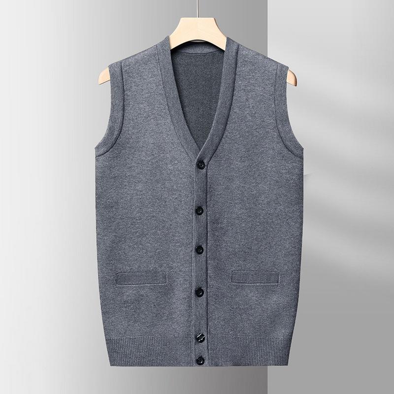 Tato Jesień Męska Nowa Luźna Kamizelka Moda Prosta Dekolt w serek Jednolity Kolor Casualowa Kamizelka Podkładowa Dzianinowa Kamizelka.