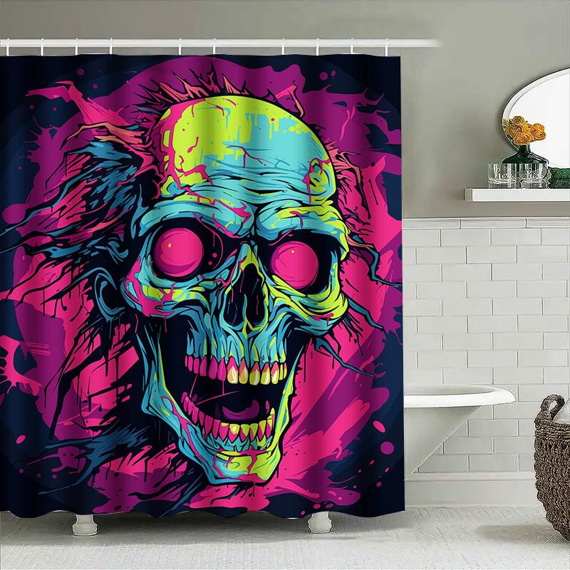 

Tuniu Psychedelic Skull Shower Curtain Bright Pink Black Horror Art Teen Room Decor Cool Bathroom Decor W60H190(CM)-1 Pcs