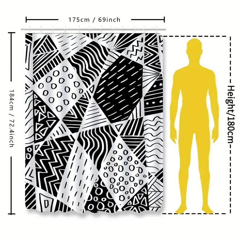 Black White Geometric Print Shower Curtain Modern Bathroom Decor Waterproof Fabric For Home Bathrooms Available In Various Sizes