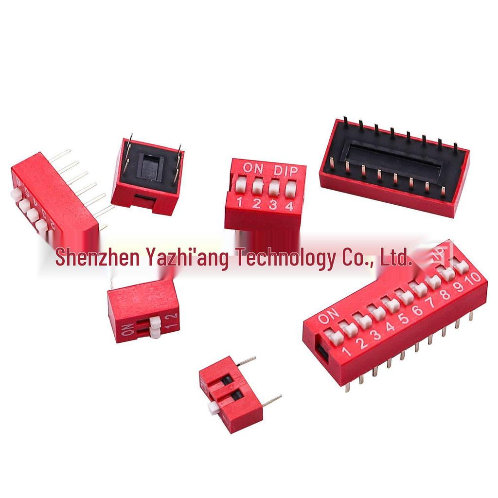10PCS 2.54mm Red/Blue 4-Position DIP Switch, Straight Flat Slide, 5 per Group