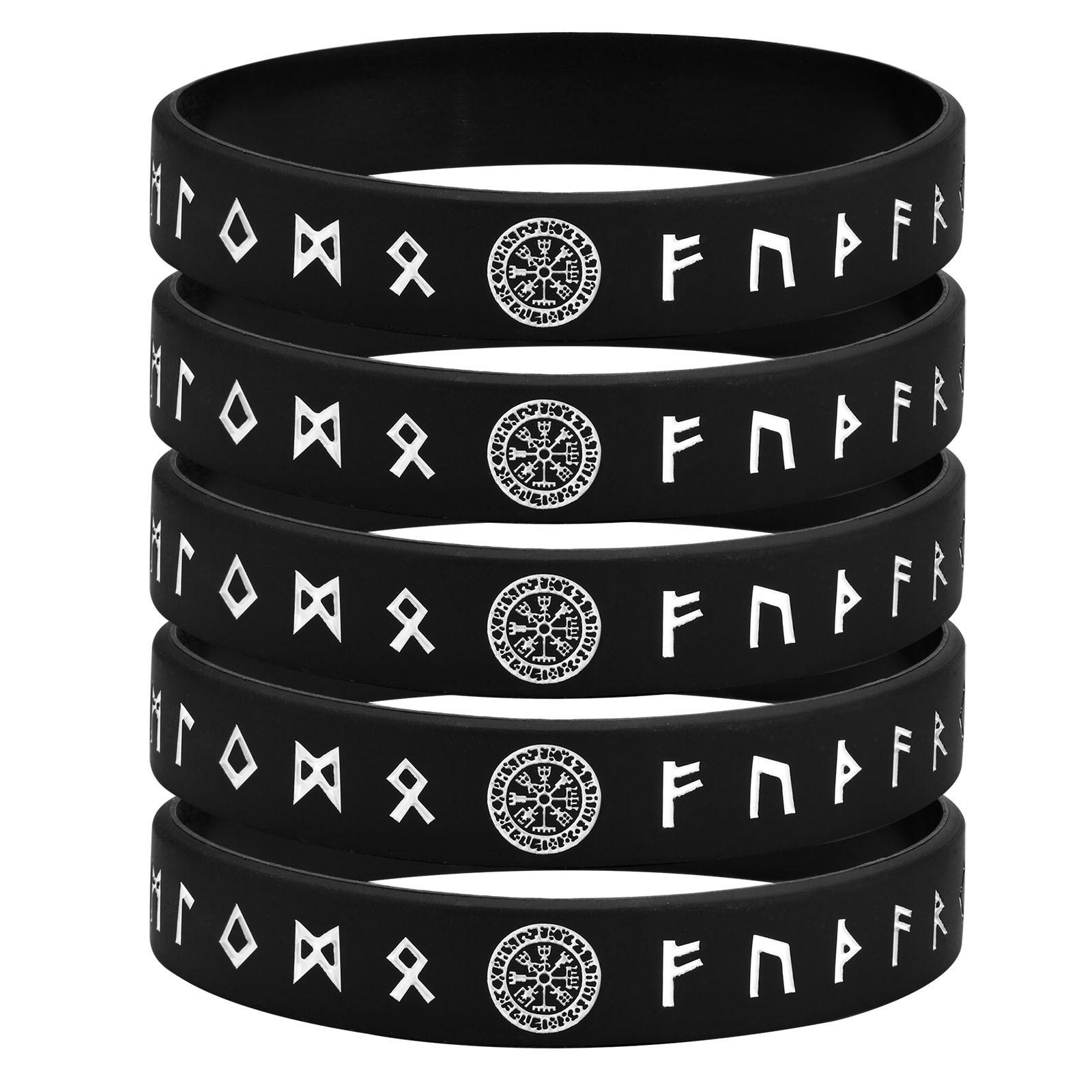

5 pcs Bracelet for Men Black Nordic Viking Runes Wristband Bangle Bracelet for Men Women Silicone Rubber Band Fit Viking Jewelry