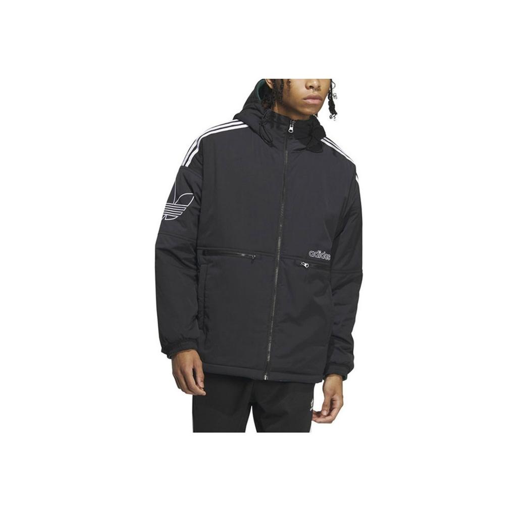 Adidas Originals Jachetă de Bumbac cu Glugă cu Mânecă Lungă Reversibilă cu Logo Brodat Bărbați Îmbrăcăminte Exterioară Negru IU4785