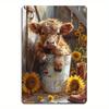 Adorable Highland Calf with Sunflowers Vintage Tin Sign Aluminum Wall Art - Rustic Farm Decor for Home & Bar,  Multipurpose R