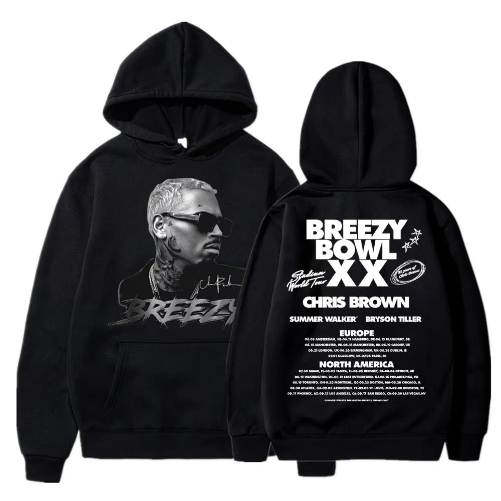 Rapper Chris Brown Breezy Bowl XX Concert Hoodies Hip Hop Fashion Unisex Women Sweatshirt Oversized Casual Long Sleeve Streetwear