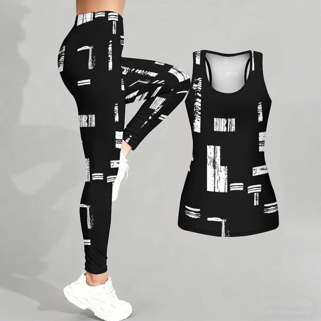 Luipaardprint en Graffiti Patroon Print Yoga Outfit voor Dames Mode Workout Leggings Fitness Sport Casual Yoga Set Sportpak