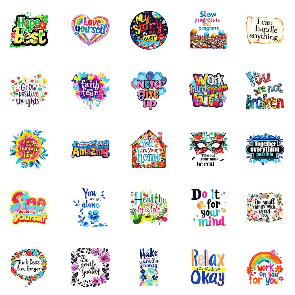 50 English Sunshine, High Emotional Value, Inspirational Classical Quotations PP Waterproof Stickers Notepad Handbook Stickers